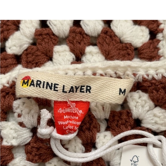 NEW🌅MARINE LAYER Archive CELESTE CROCHET DRESS Brown/White - Picture 7 of 10